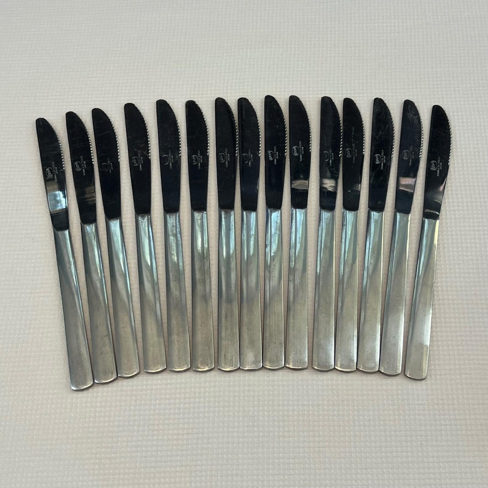 Vintage Edward Don Stainless Steel Serrated 8" Dinner Knives Lot of 15 Japan